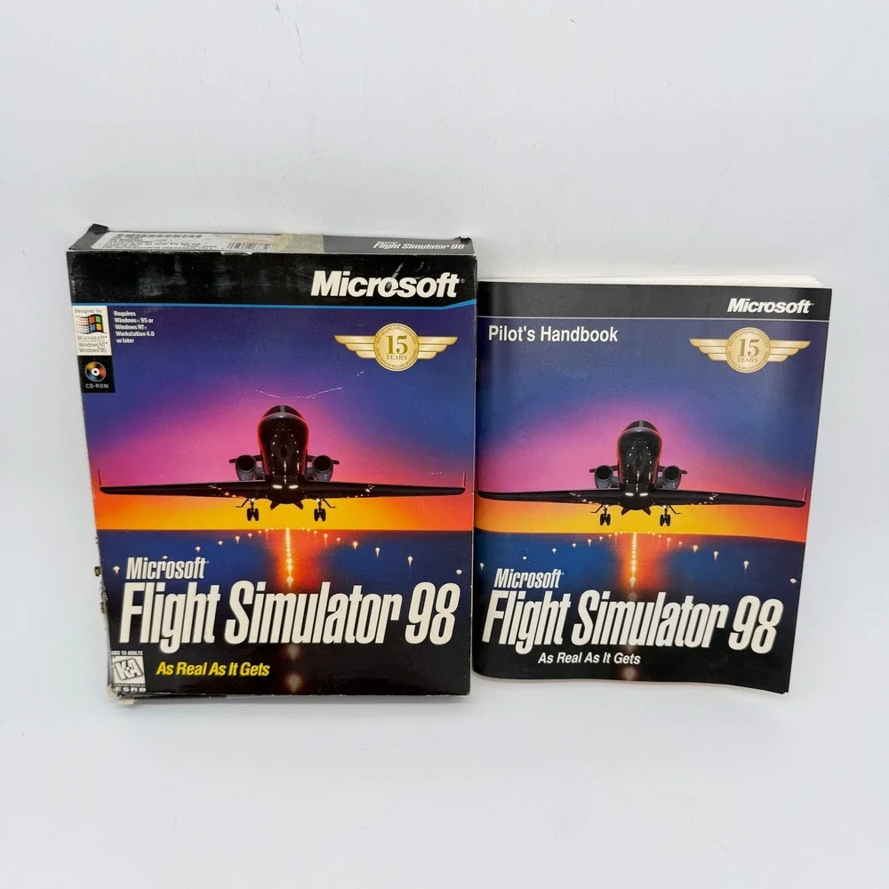 Microsoft Flight Simulator 98 PC Big Box Vintage Game Pilot's Handbook CD-ROM